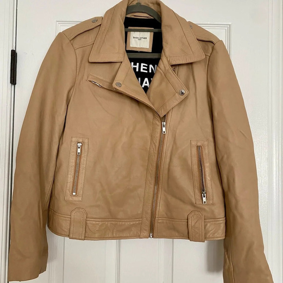 Each X Other Paris Leather Biker Moto Jacket, Light Tan, Size M - Picture 6 of 11